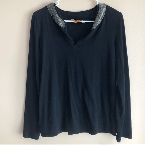 Tory Burch Tops - Tory Burch black long sleeve decorative top Med